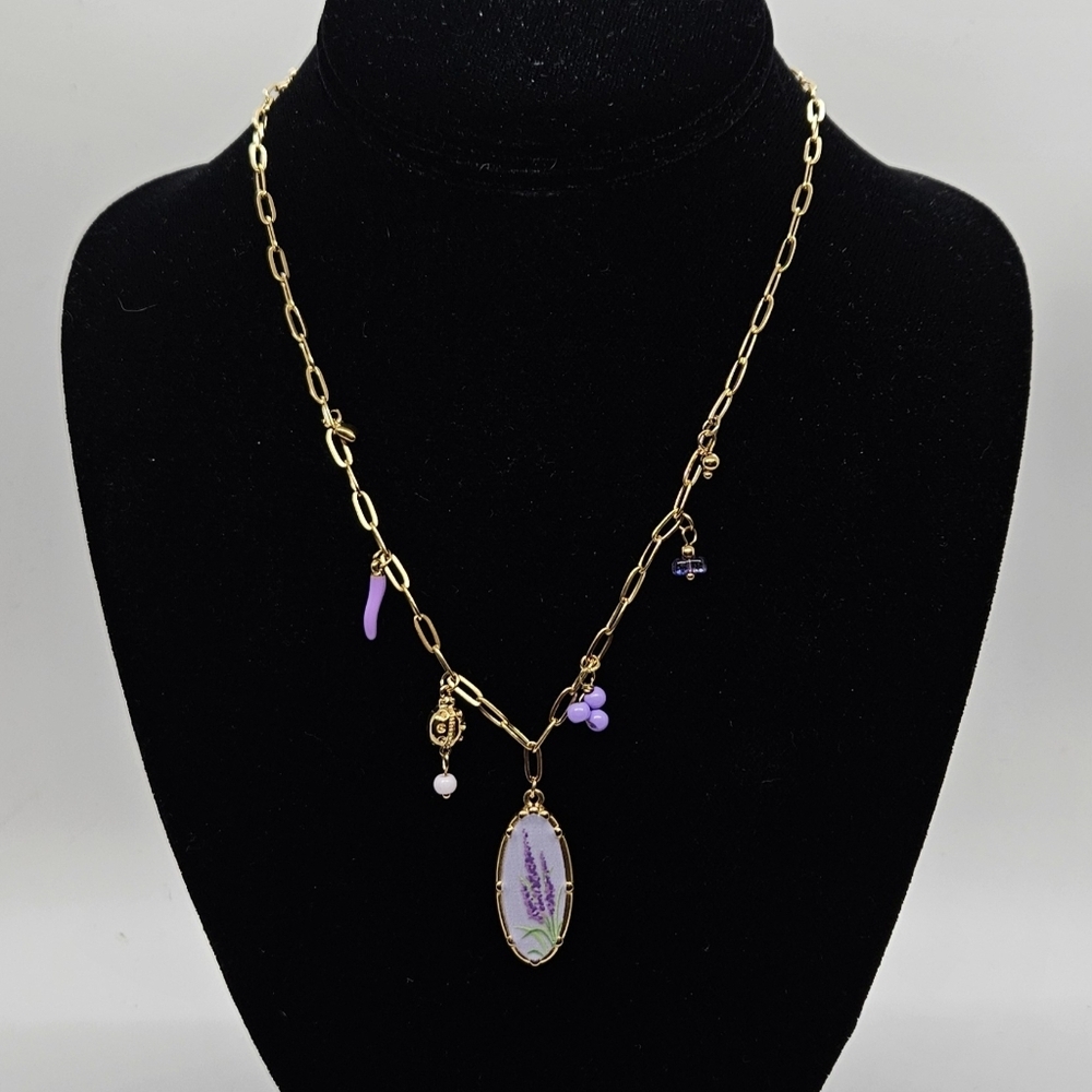 Lavender Pendant Necklace Floral - Picture 4 of 11